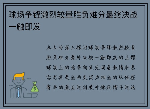 球场争锋激烈较量胜负难分最终决战一触即发