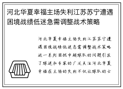 河北华夏幸福主场失利江苏苏宁遭遇困境战绩低迷急需调整战术策略