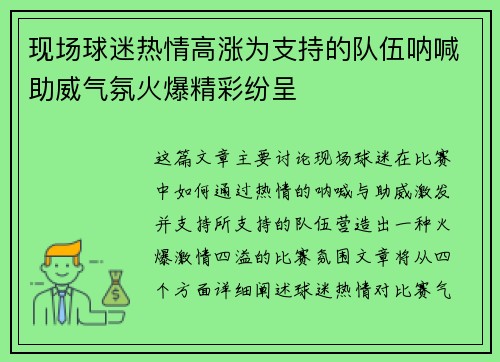 现场球迷热情高涨为支持的队伍呐喊助威气氛火爆精彩纷呈