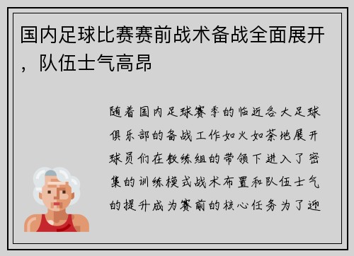 国内足球比赛赛前战术备战全面展开，队伍士气高昂