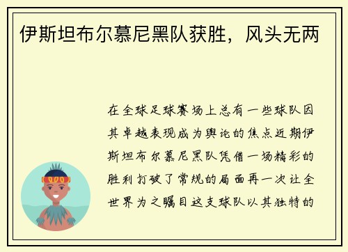 伊斯坦布尔慕尼黑队获胜，风头无两